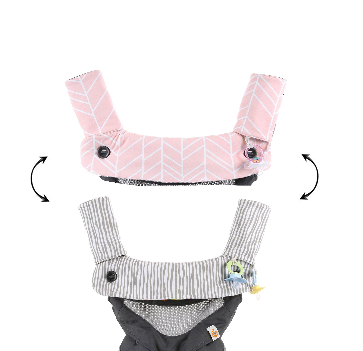 Premium Drool and Teething Reversible Cotton Pad | Fits Ergobaby Four Position 360 + Most Baby Carriers | Pink Herringbone Design | Hypoallergenic |