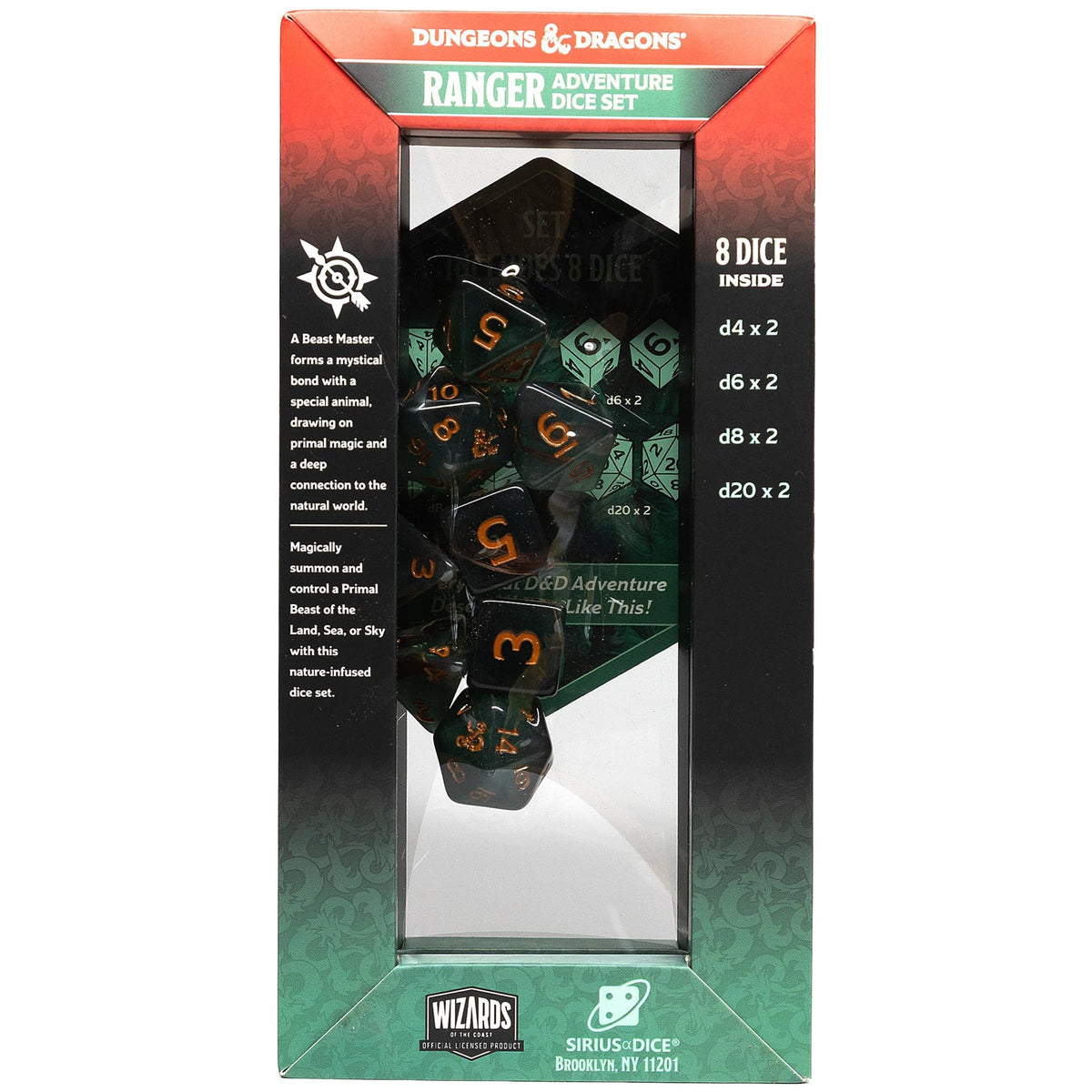 Dungeons & Dragons: D&D Adventure Dice - Ranger: Beast Master - 8pc RPG Set, Green-Black-Gold, Class Symbols, Collectible Roleplaying Game Accessory