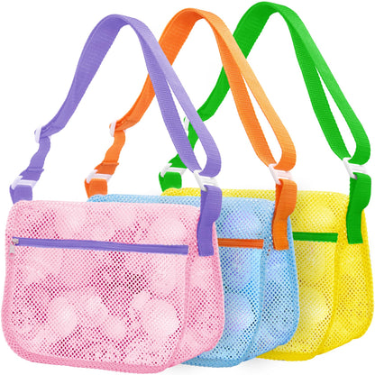 UMUACCAN Beach Toy Mesh Beach Bag, 3Pcs Seashell Collecting Bags with Adjustable Shoulder Straps, Sand Snow Toys for Kids Shell Bags for Picking Up