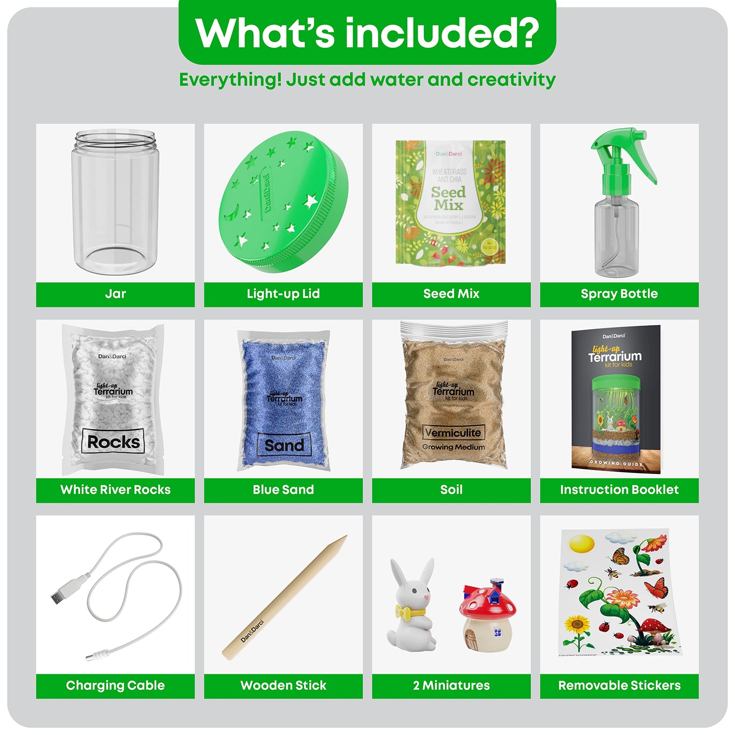 Dan&Darci Light-Up Terrarium Kit for Kids - STEM Science Kit - Educational DIY Toy for Boys & Girls - Birthday Gift - Craft Project Idea for Ages 6 7