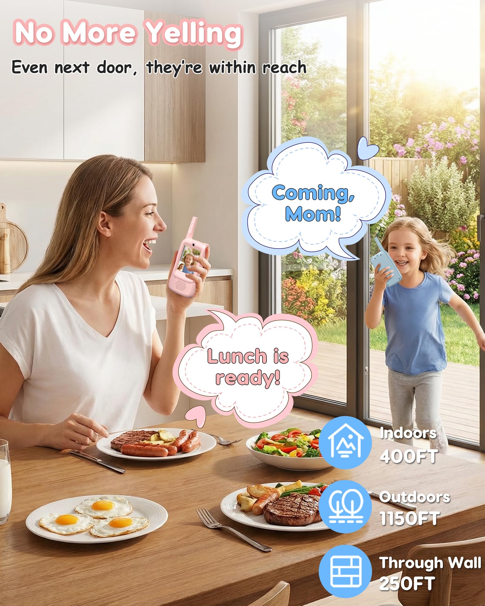Video Walkie Talkies for Kids 2 Pack, Ready-to-Play Rechargeable Kids Walkie Talkies with 2.0" Screen, No WiFi/SIM/App, Up to 1150 Ft, Voice Changer