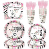 100 Pcs Holy Cow I'm One Birthday Decorations Girl Tableware Cow Print 1st Birthday Party Supplies Includes Plates, Forks, Cups, Napkins for Girls One