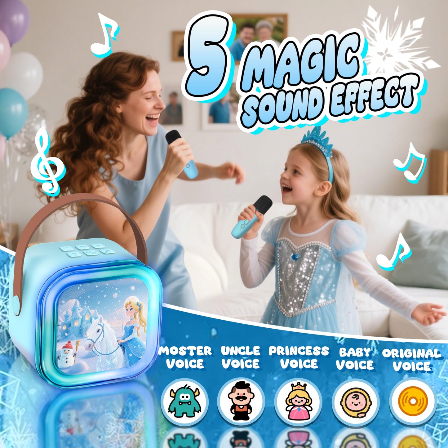 Kids Karaoke Machine for Kids Frozen Toys Gift, Mini Karaoke Machine with 2 Wireless Microphones for Girl 3 4 5 6 7 8 Year Old Girl Birthday Gifts for