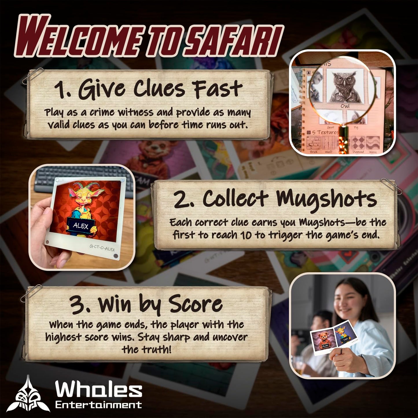 Whales Entertainment |Safari Witness Memory Matching Card Game| Features Beginner-Friendly & Advanced Modes| Party Card Game for Kids & Adults Family