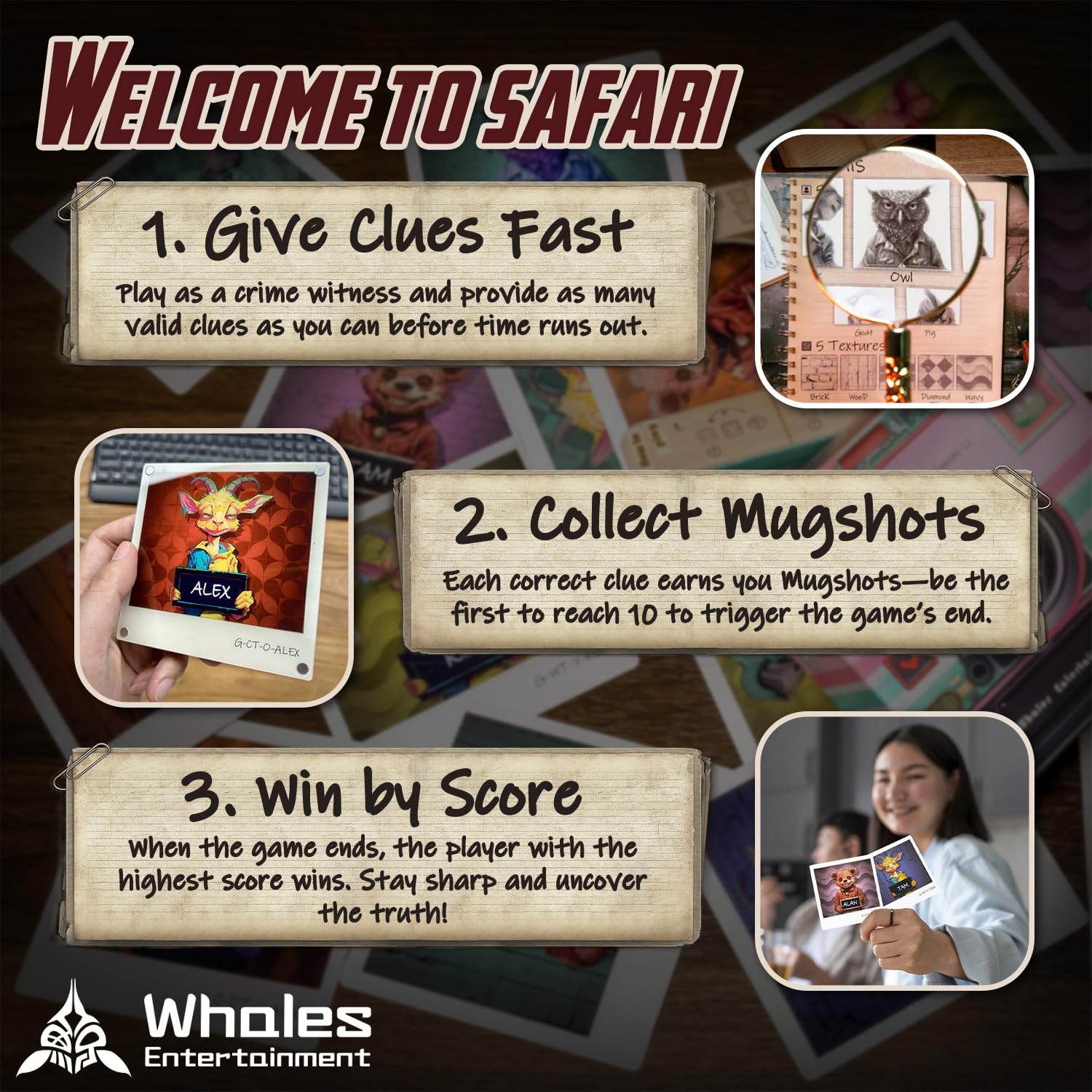 Whales Entertainment |Safari Witness Memory Matching Card Game| Features Beginner-Friendly & Advanced Modes| Party Card Game for Kids & Adults Family