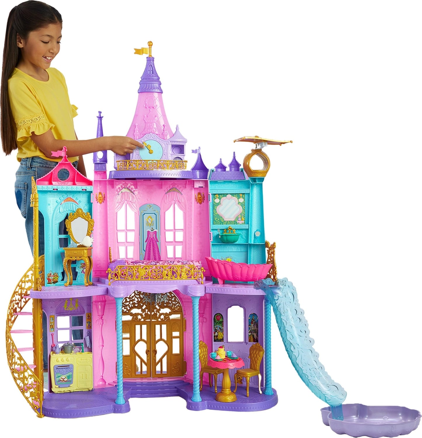 Mattel Disney Princess Toys, Ultimate Castle 4 Ft Tall with Lights & Sounds, 3 Levels, 10 Play Areas and 25+ Furniture & Pieces, Inspired by Disney