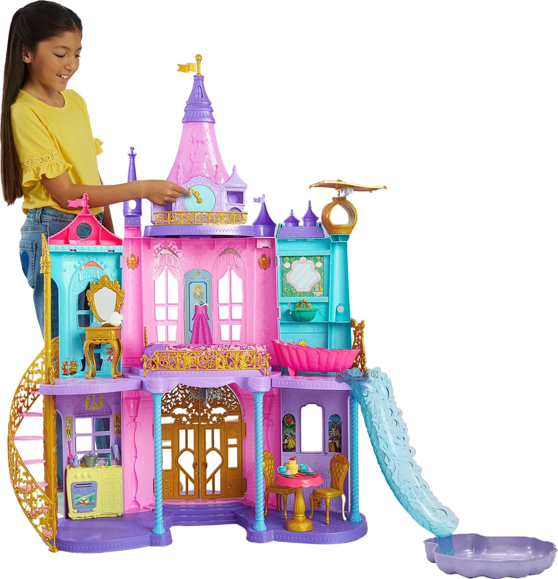 Mattel Disney Princess Toys, Ultimate Castle 4 Ft Tall with Lights & Sounds, 3 Levels, 10 Play Areas and 25+ Furniture & Pieces, Inspired by Disney