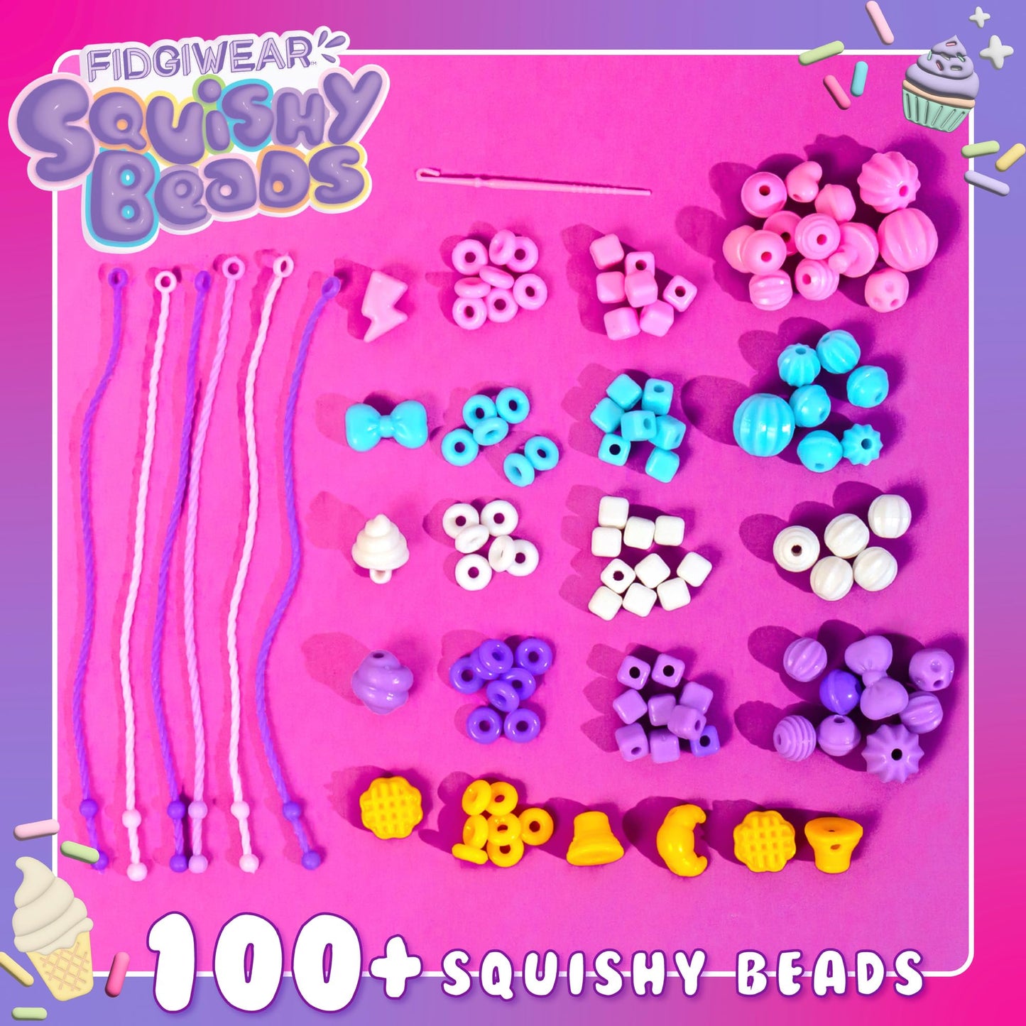 Fidgiwear Squishy Beads - Pink Sweety Theme, Create Fashionable Fidget Jewelry with Scented Squishy Beads for Jewelry Making, Toddler Sensory Bracelet