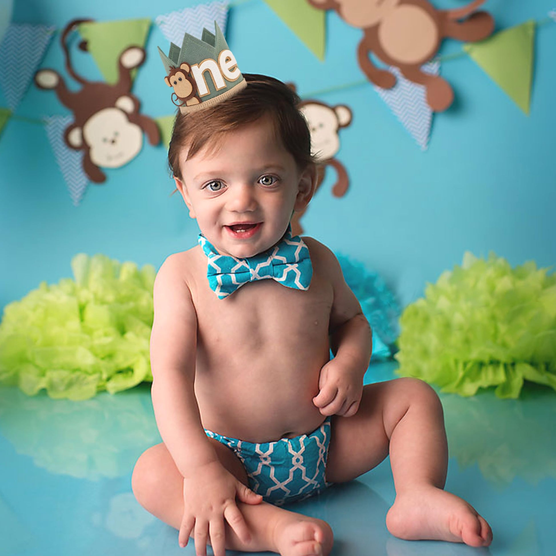 Agvgaza Monkey 1st Birthday Crown/Hat - Wild One Olive Green Safari Hat, Jungle Party Decor, Photo Prop for Boys