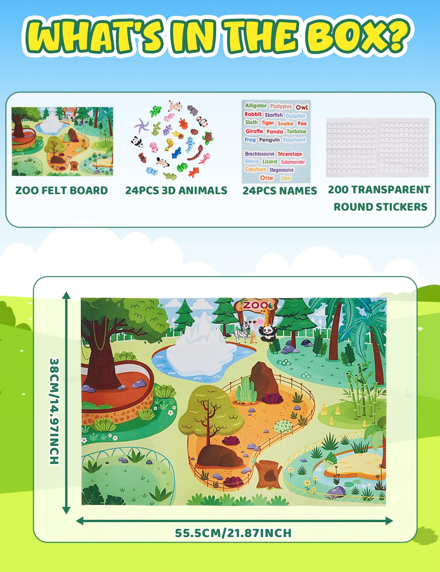 SHUWND MINI 3D Printed Zoo Animals Felt Story Board Set, 25Pcs Jungle Animals Toys, Thicker Flannel Board, Preschool Learning Toy, Interactive