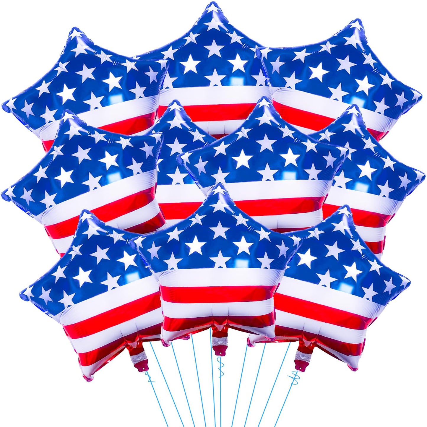 10 Pieces 18 Inches American Flag Star Foil Balloons, Patriotic Red, White, and Blue Mylar Star Shaped Balloons for 4th of July, Independence Day