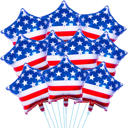 10 Pieces 18 Inches American Flag Star Foil Balloons, Patriotic Red, White, and Blue Mylar Star Shaped Balloons for 4th of July, Independence Day