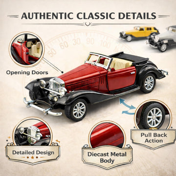 6 Pack - Diecast Cars Antique Classic American Vehicles with Pullback Action and Openable Doors, Collectible Vintage Retro Model Cars Toy for Display