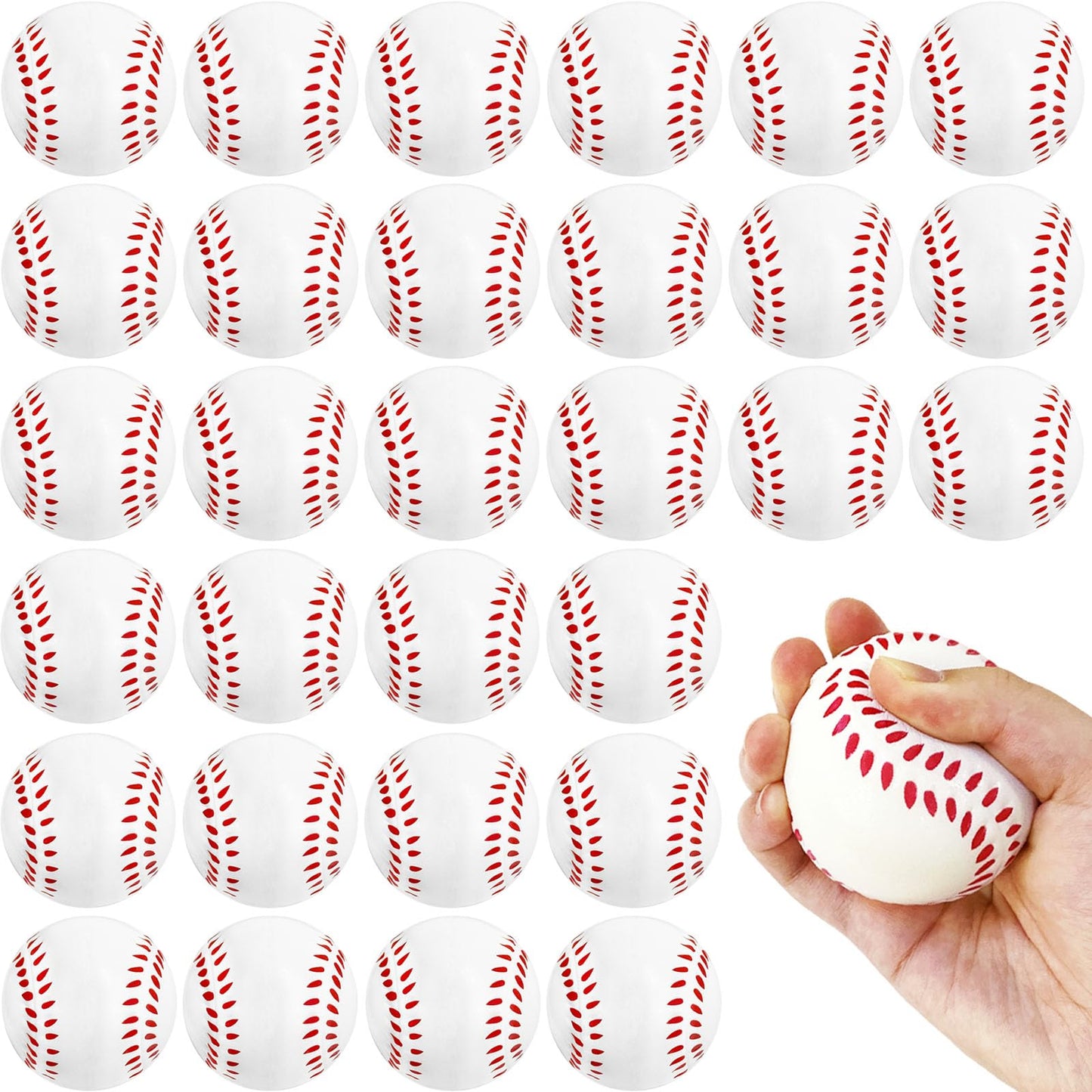 30 Pack Baseball Stress Balls,2.5 Inch Soft Foam Baseballs,Sports Squeeze Balls Toys for Kids,School Carnival Reward,Sports Theme Party