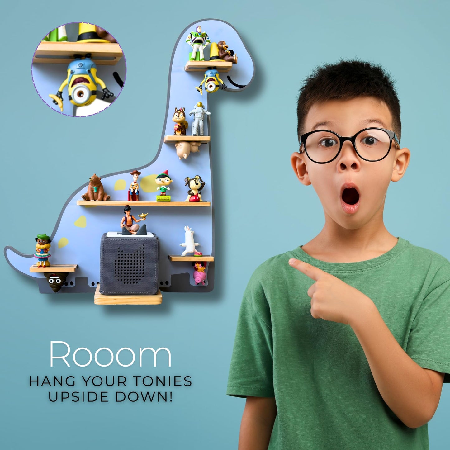 BigStep Tonie Shelf for Toniebox - Large Dinosaur Tonie Shelf, Dual Magnetic Strips Top & Bottom, Wall Mount or Free Standing, Holds 18+ Tonie
