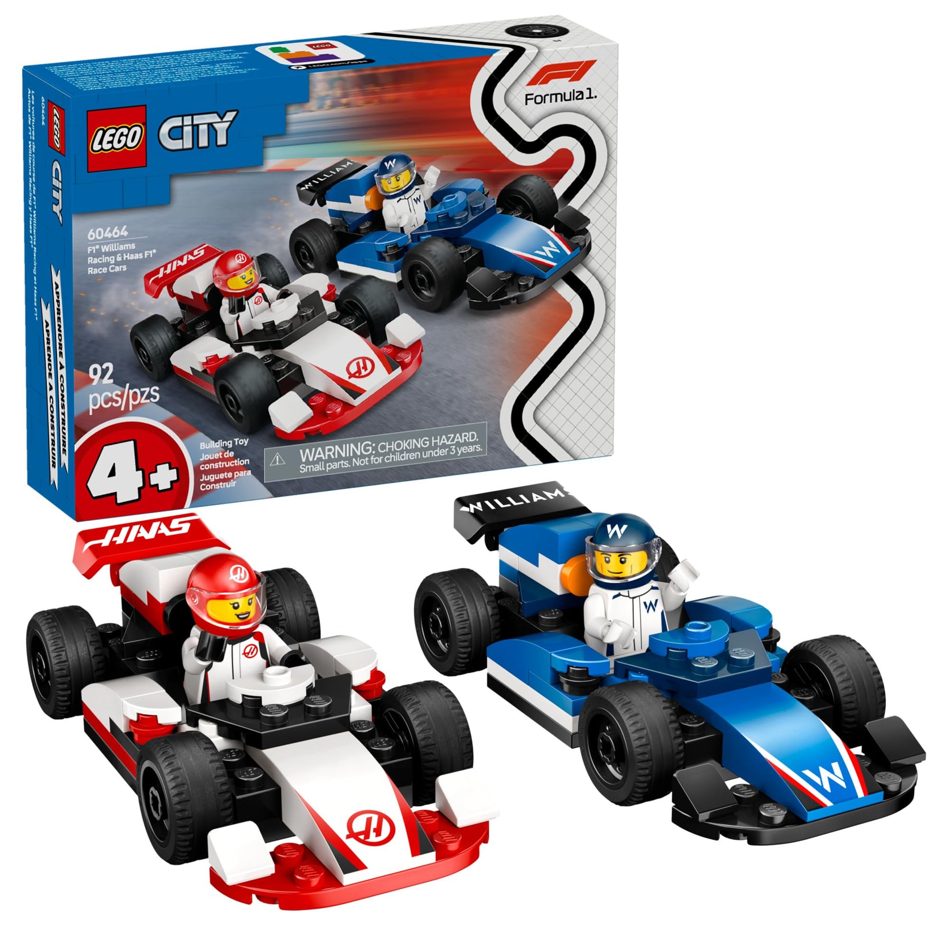 LEGO City F1 Williams Racing & Haas F1 Race Car Toys - Car Building Toy Set for Kids, Boys and Girls, Ages 4+ - Preschool Toy for Fans - Gift Idea for