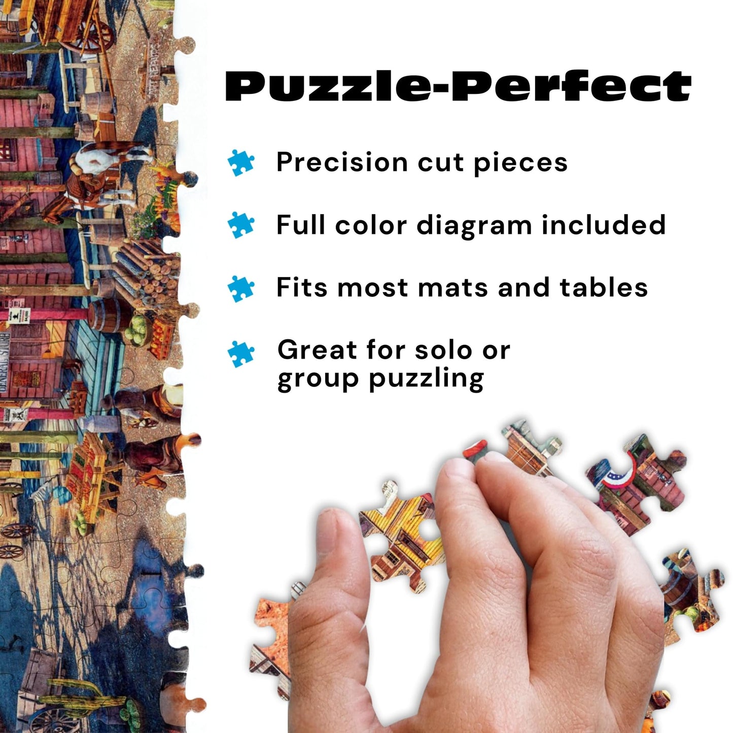 Buffalo Games Old Western Town - Dominic Davison - 500 Piece Jigsaw Puzzle for Adults - Challenging Vintage Western Art with Bonus Diagram - Country