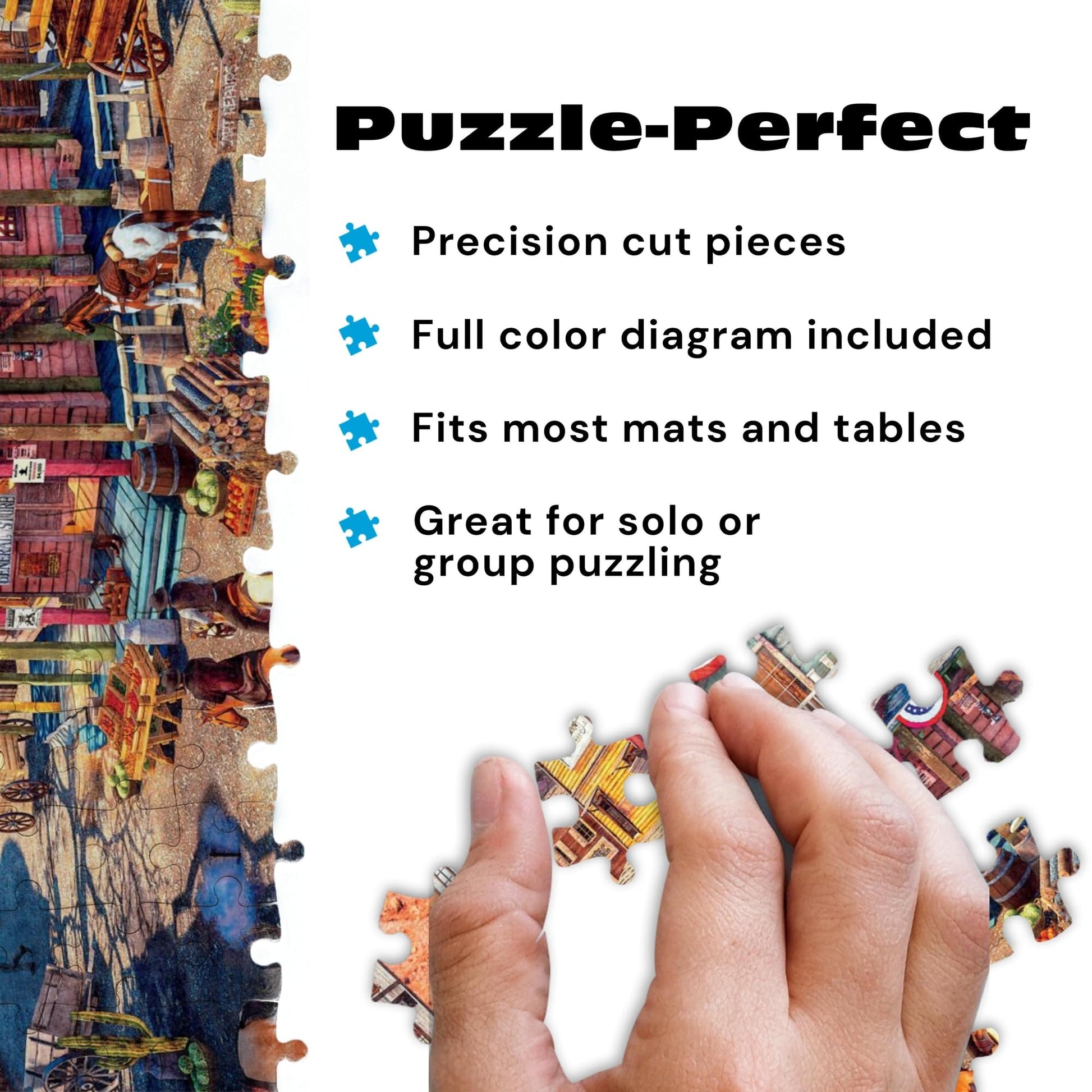 Buffalo Games Old Western Town - Dominic Davison - 500 Piece Jigsaw Puzzle for Adults - Challenging Vintage Western Art with Bonus Diagram - Country