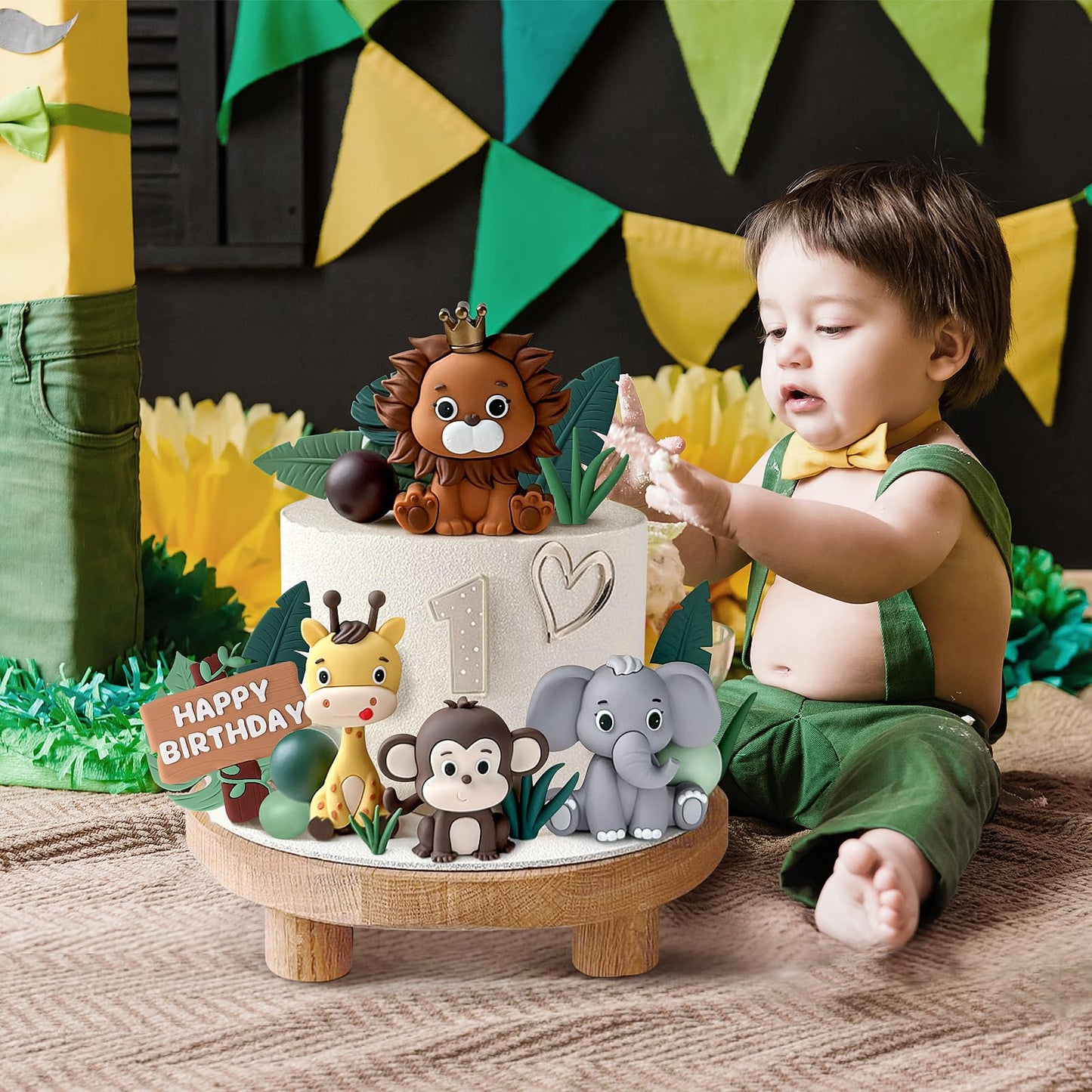 19pcs Safari Animal Cake Topper - Jungle Wild Cake Toppers with Leaves Balls Cake Decorations for Safari Animals Themed Birthday Party Decorations