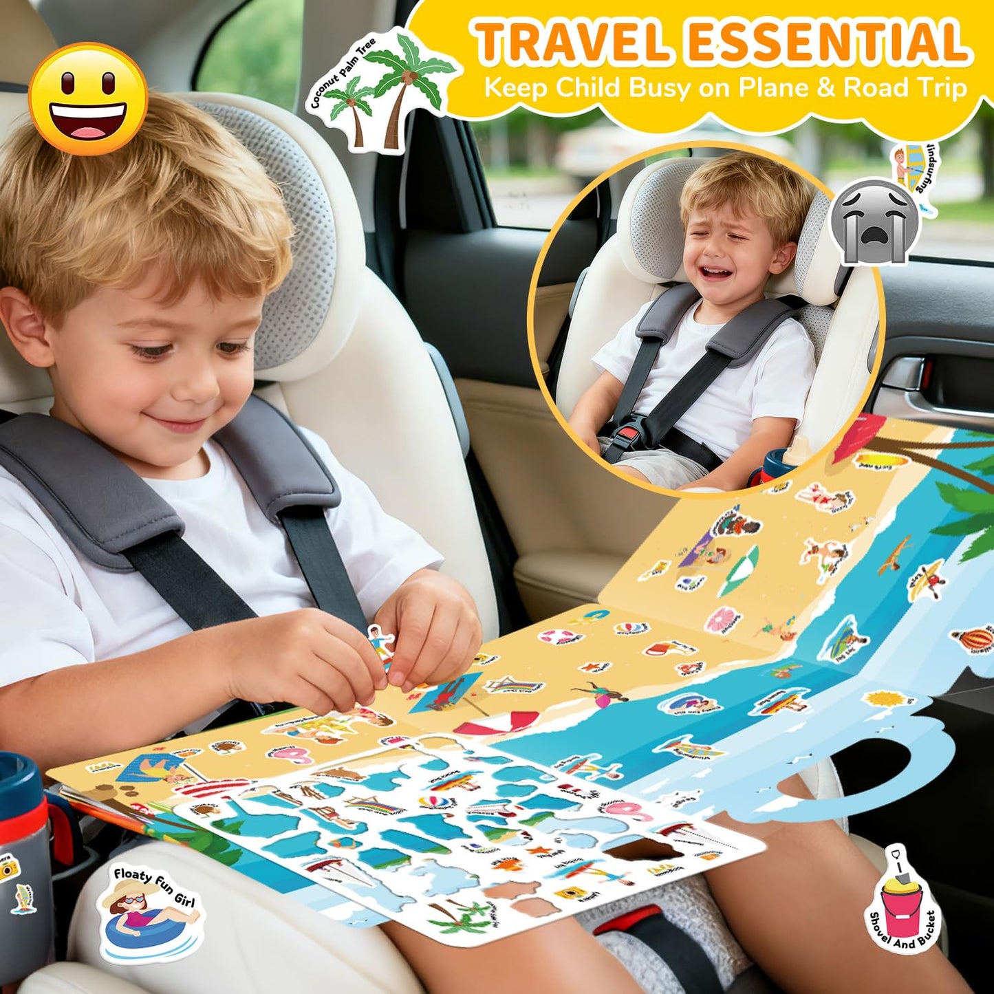 CREATIVETREES 6 Sets Reusable Sticker Book for Toddlers 3-6, Jelly Sticker Books for Toddler, Travel Sticker Activity Toys for Kids 3 4 5 6 Years Old