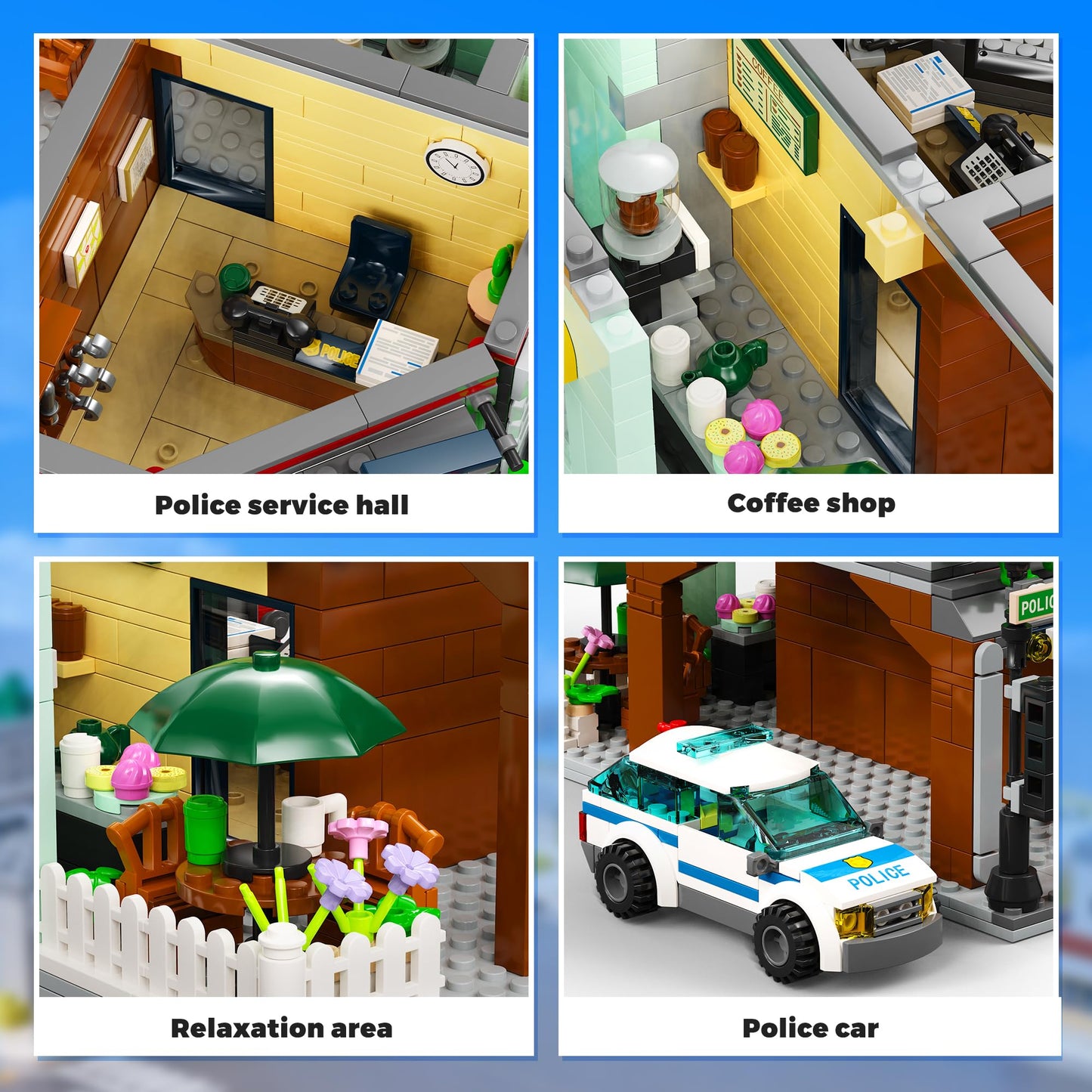 AsmrCap City Police Station Building Set for Boys, Police Station Toy with Police Car, Four-Floor Police Station with Office, Interrogation Room
