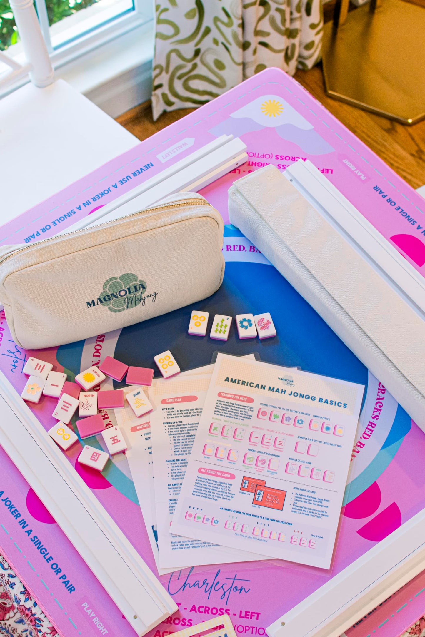 American Mahjong Basics Visual Guide, Laminated Guide, Tile Overview, Charleston Helper, General Rules + Strategies