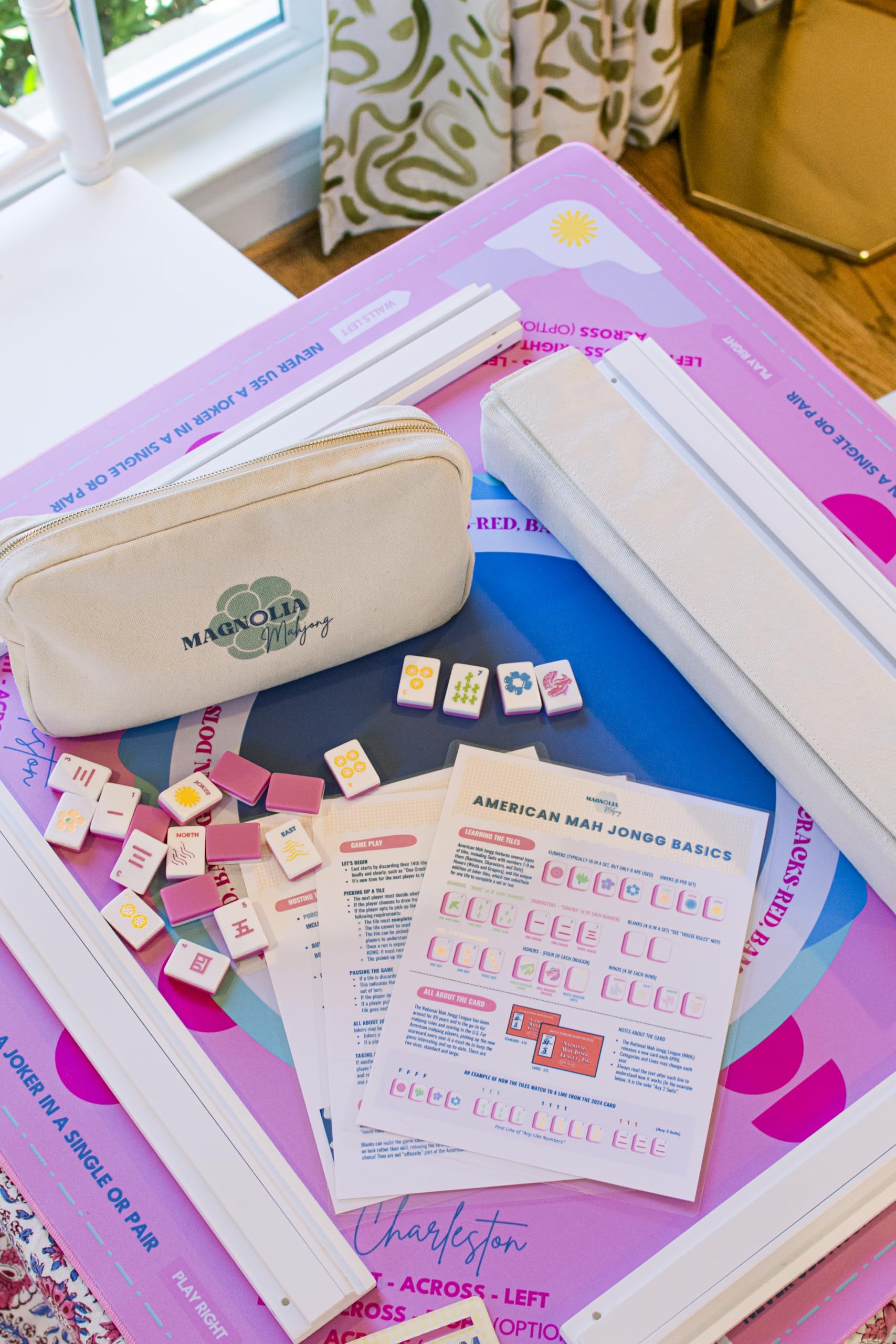 American Mahjong Basics Visual Guide, Laminated Guide, Tile Overview, Charleston Helper, General Rules + Strategies