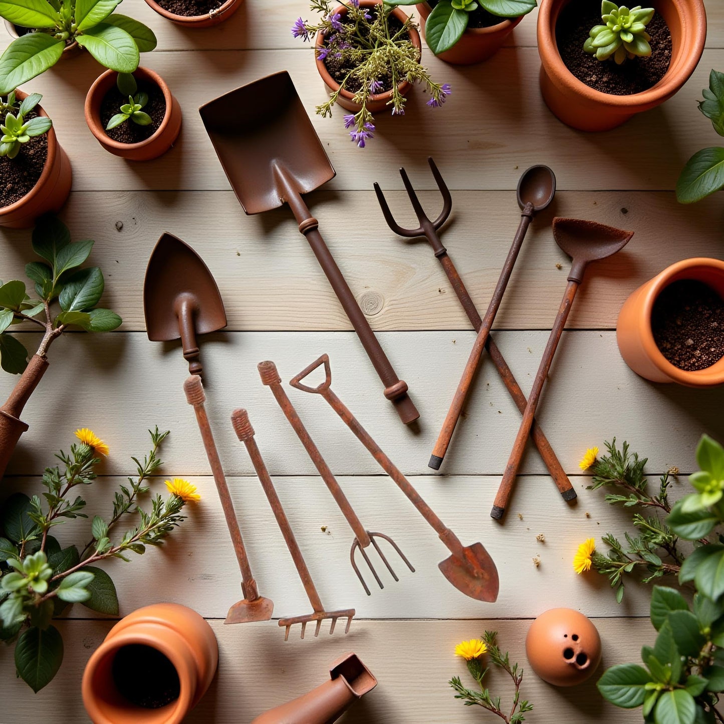 4 Pcs Miniature Dollhouse Garden Tools 1:12 Mini Rusty Shovel Hoe and Pitchfork Fairy Garden Accessories Furniture Ornaments Micro Landscape Decor