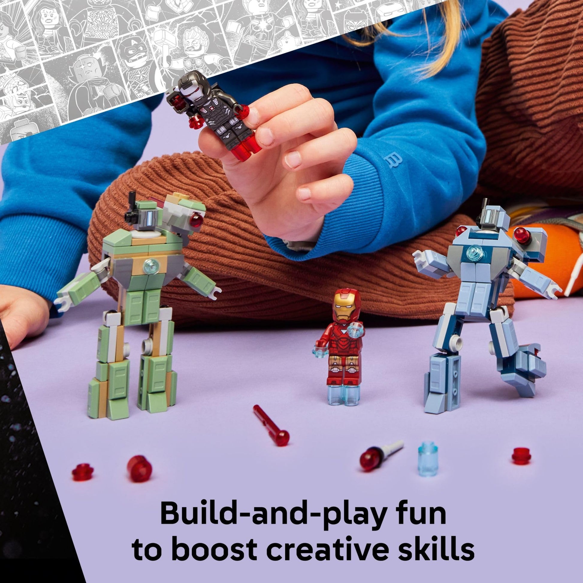 LEGO Marvel Iron Man & War Machine vs. Hammer Drones Building Toy - Pretend Play Set W/ 2 Toy Minifigures - Kids Building Blocks for Boys & Girls