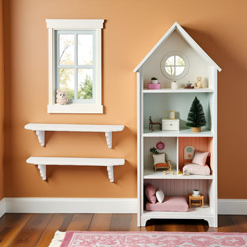 2Pcs White Dollhouse Wall Shelf, 1:12 Scale Miniature Storage Shelf for Kitchen Scene Decor Accessories