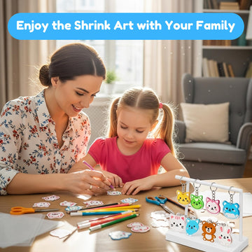 Auihiay 198 Pieces Shrink Plastic Kit Includes 20 Sheets Shrink Papers, Hole Punch, Keychain Accessories and Pencils for Shrink Art and DIY Keychain