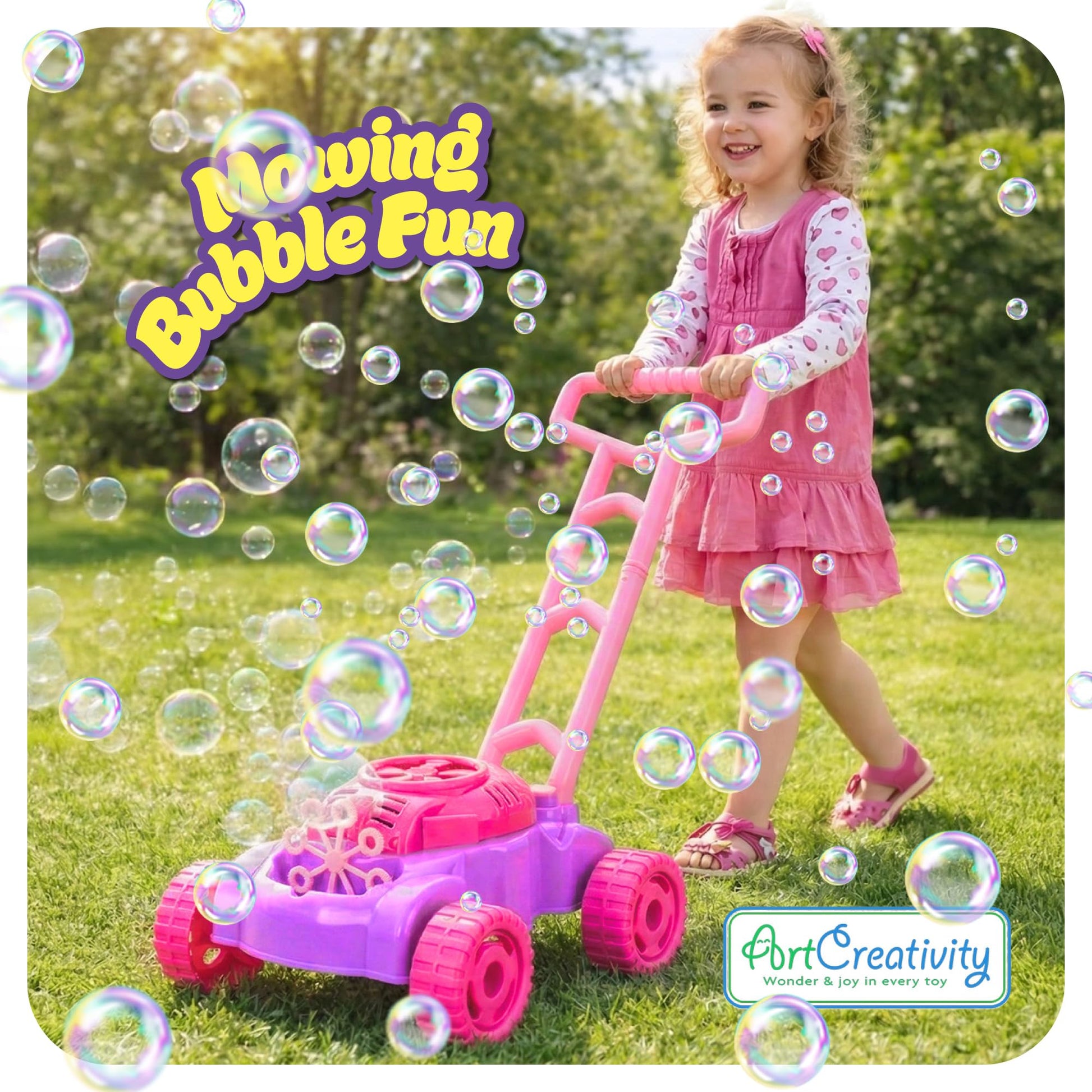ArtCreativity Bubble Lawn Mower for Toddlers 1-3, Bubble Machine for 1-Year-Old Girl Gifts, Toddler Outdoor Toys for 2-Year-Old Girl Birthday Gift