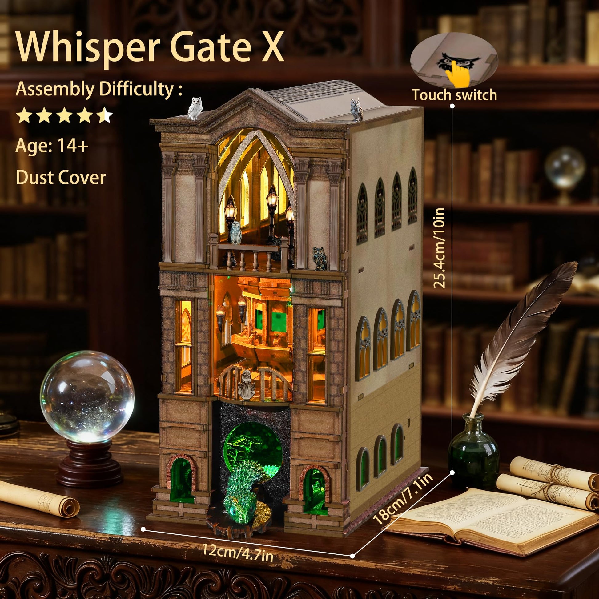 NookMaster Book Nook Kit - 3D Wooden Puzzle with Interactive LED Lights, Magic Castle DIY Miniature Decor for Adults & Teens, Enchanting Storytelling
