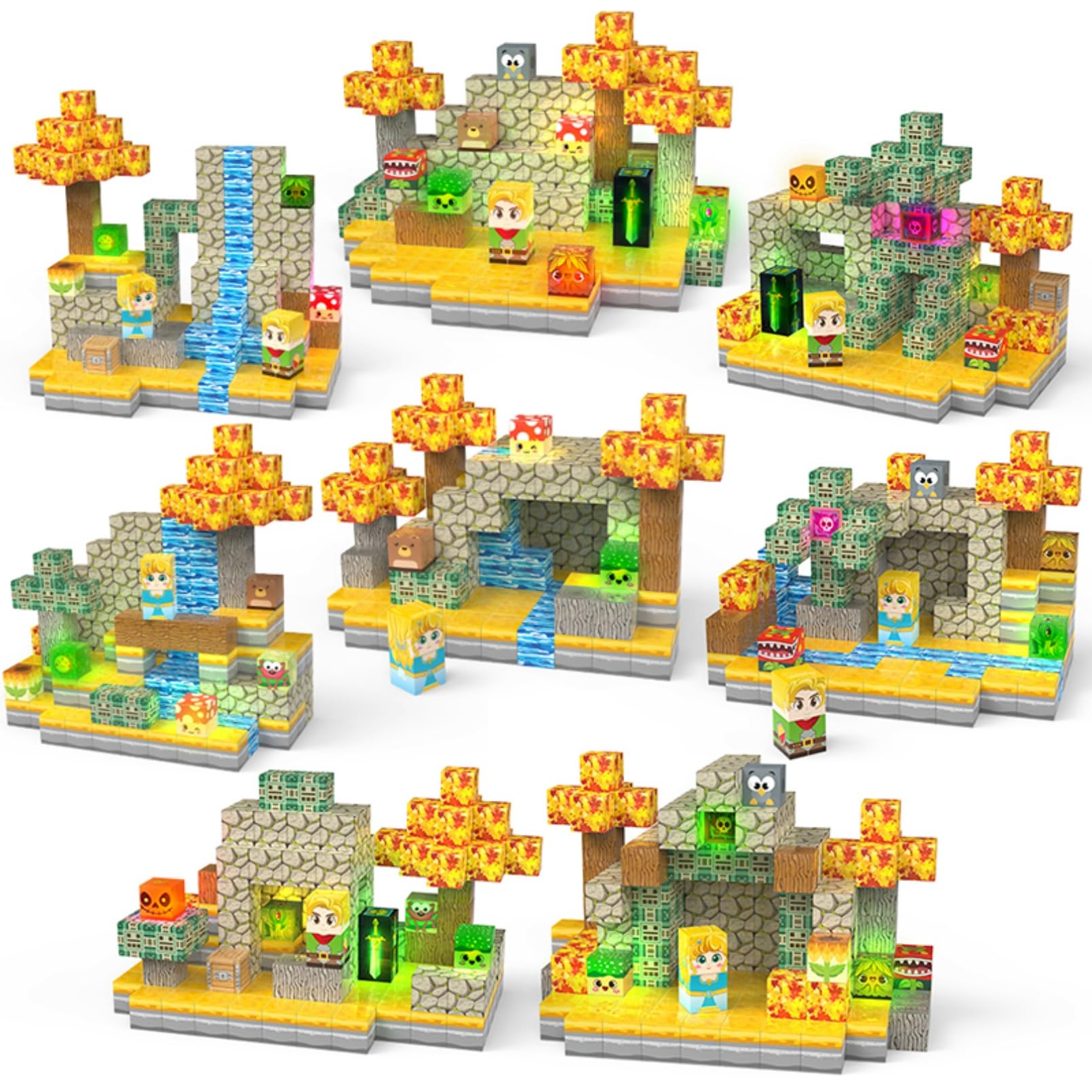 FXZYIXS Magnetic Blocks, 200-Piece Build Knight&Princess Magnet Game Set, Magnetic Tiles Building Blocks STEM Sensory Creative Toys Games for Toddler