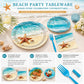 100 Pcs Beach Tableware Set Serves 25 - Disposable Ocean Starfish Paper Plates Napkins Forks, 9 Inch 7 Inch Plates Summer Tropical Coastal Pool