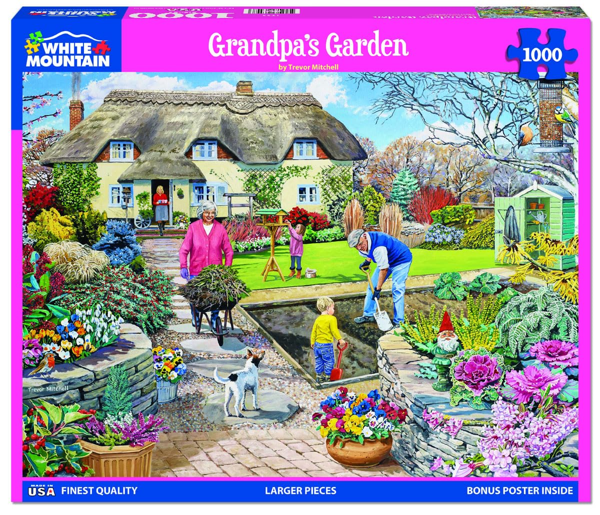 White Mountain 1000 Piece Jigsaw Puzzle Springtime Family, Grandpa’s Garden