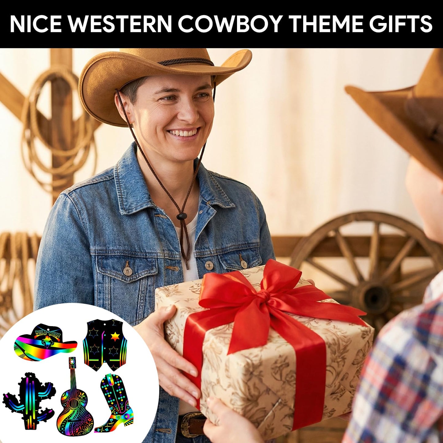 QsiuYbng 270 Pcs Rainbow Scratch Paper Set for Adults Western Party Favors Scratch Art Cardstock with Bamboo Sticks & Ribbons for Cowboy Party Favors