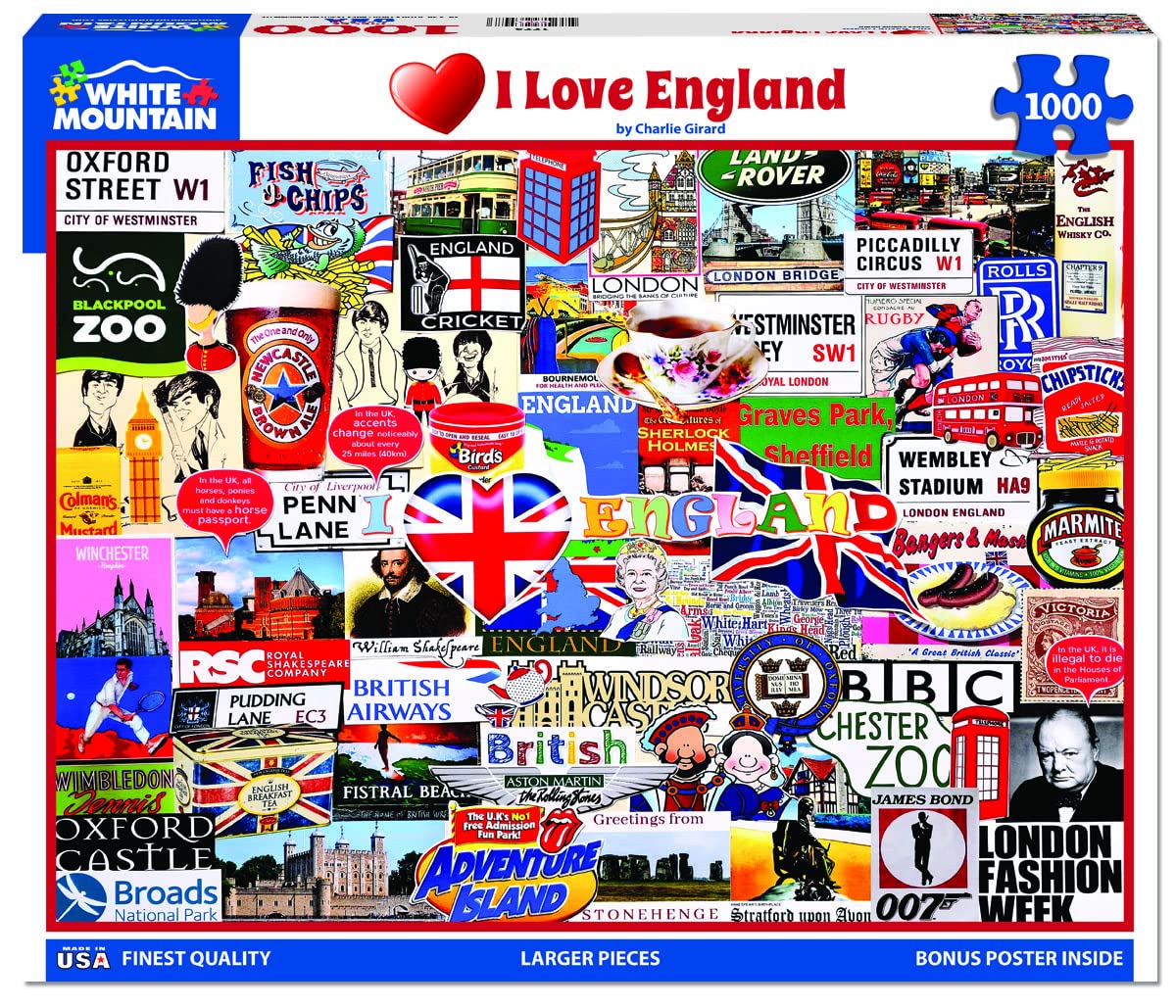 White Mountain 1000 Piece Jigsaw Puzzle British Landmarks, I Love England