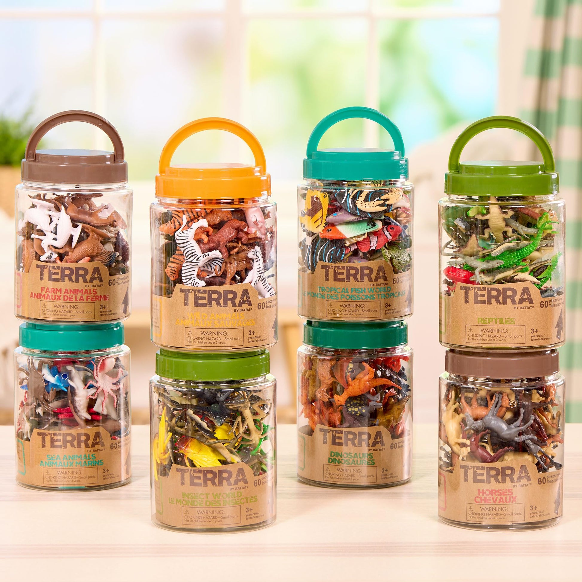 Terra by Battat - 60 Pieces Sea Animals In Tube - Realistic Mini Sea Animal Toys - Sharks, Dolphins, Penguins, Turtles, Crabs & Starfish for Toddlers
