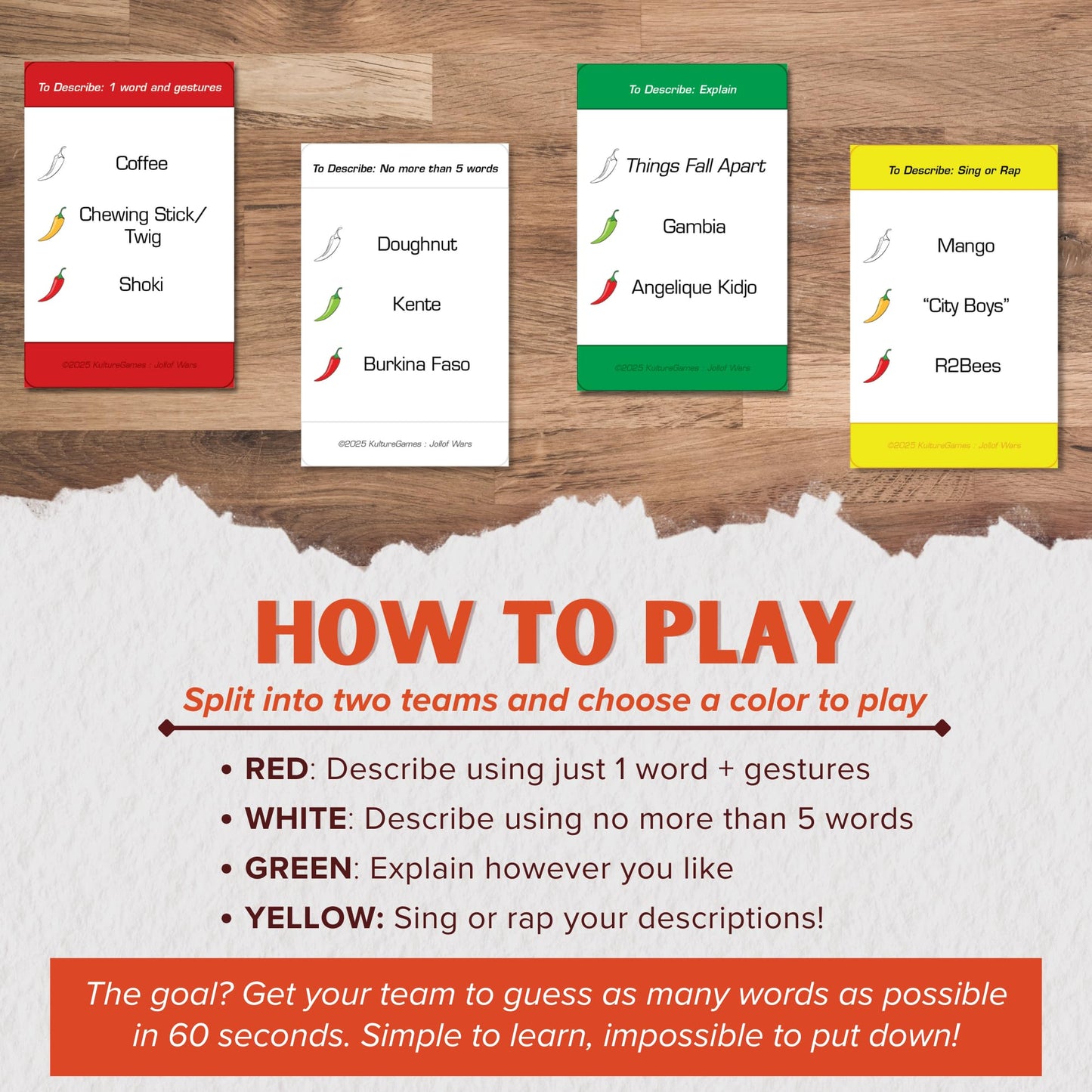 Kulture Games - West African Party Game - Jollof Wars 2nd Edition - Card Game for Friends Family Parties - African Charades and Singing Game