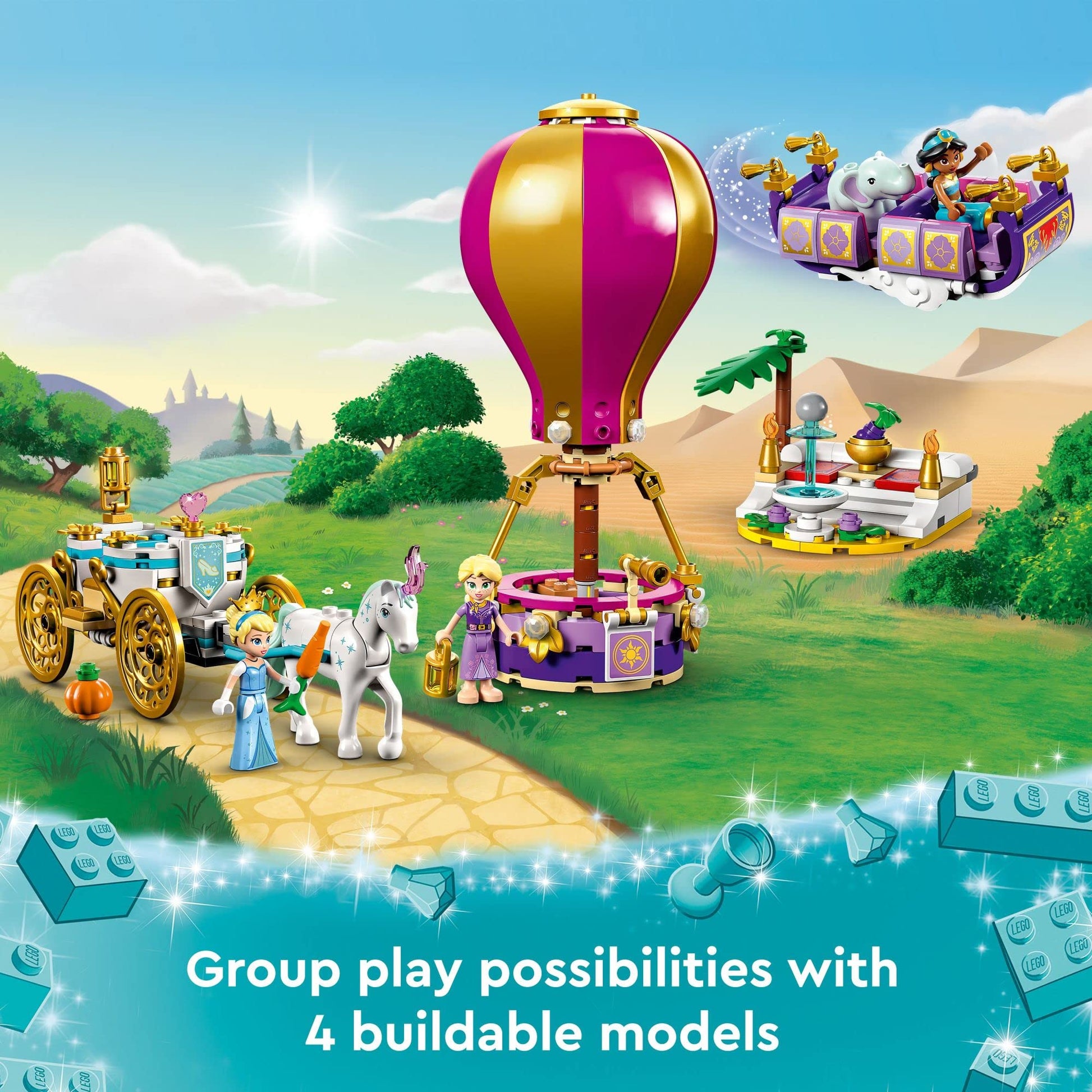 LEGO Disney Princess Enchanted Journey Building Set - 3in1 Playset with Cinderella, Jasmine, Rapunzel Mini Dolls, Toy Horse & Carriage, Hot Air