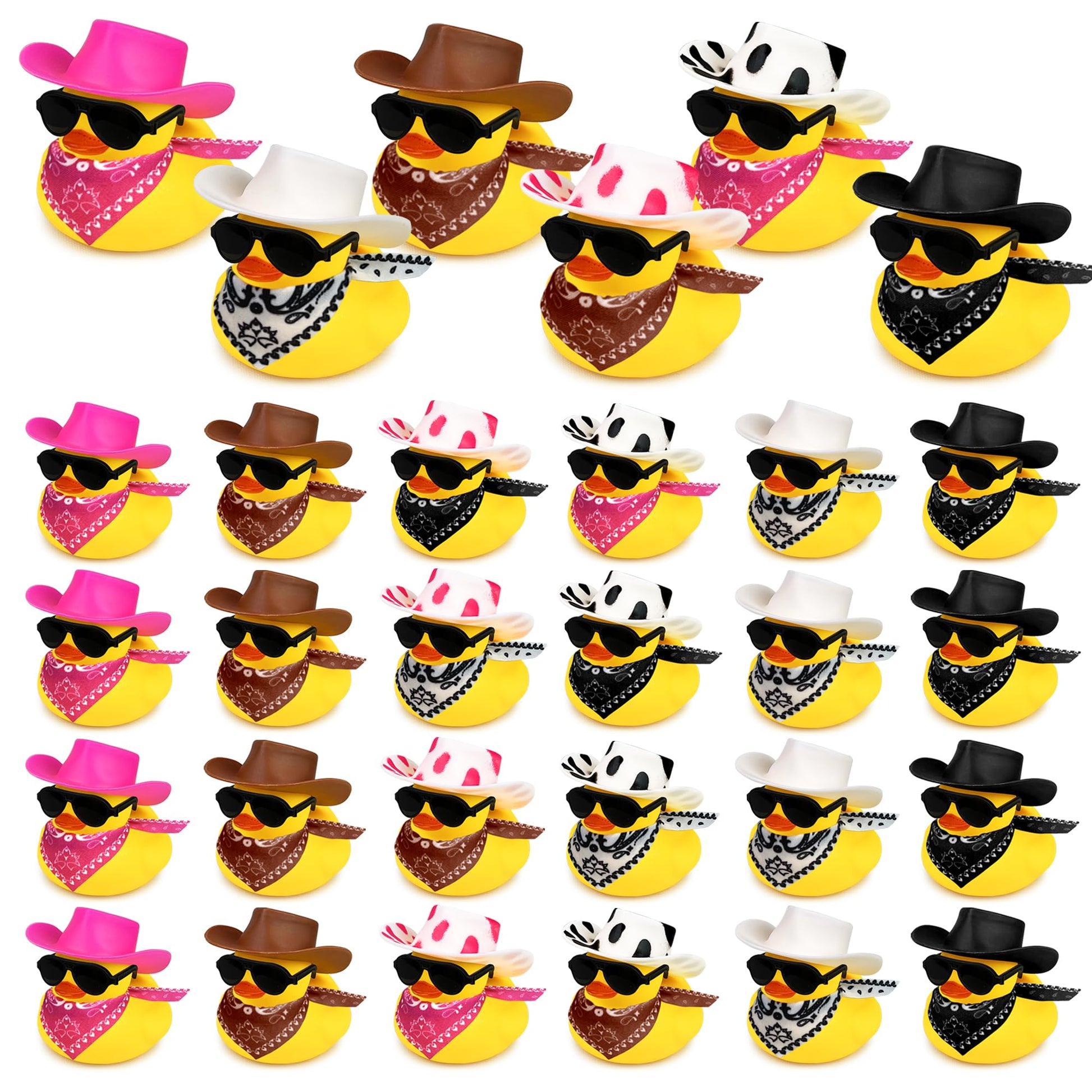 24 Sets Disco Cowboy Rubber Ducks with Scarf Hat and Sunglasses Mini Bath Duck Toys for Birthday Swimming Party Gift Favor Decorations