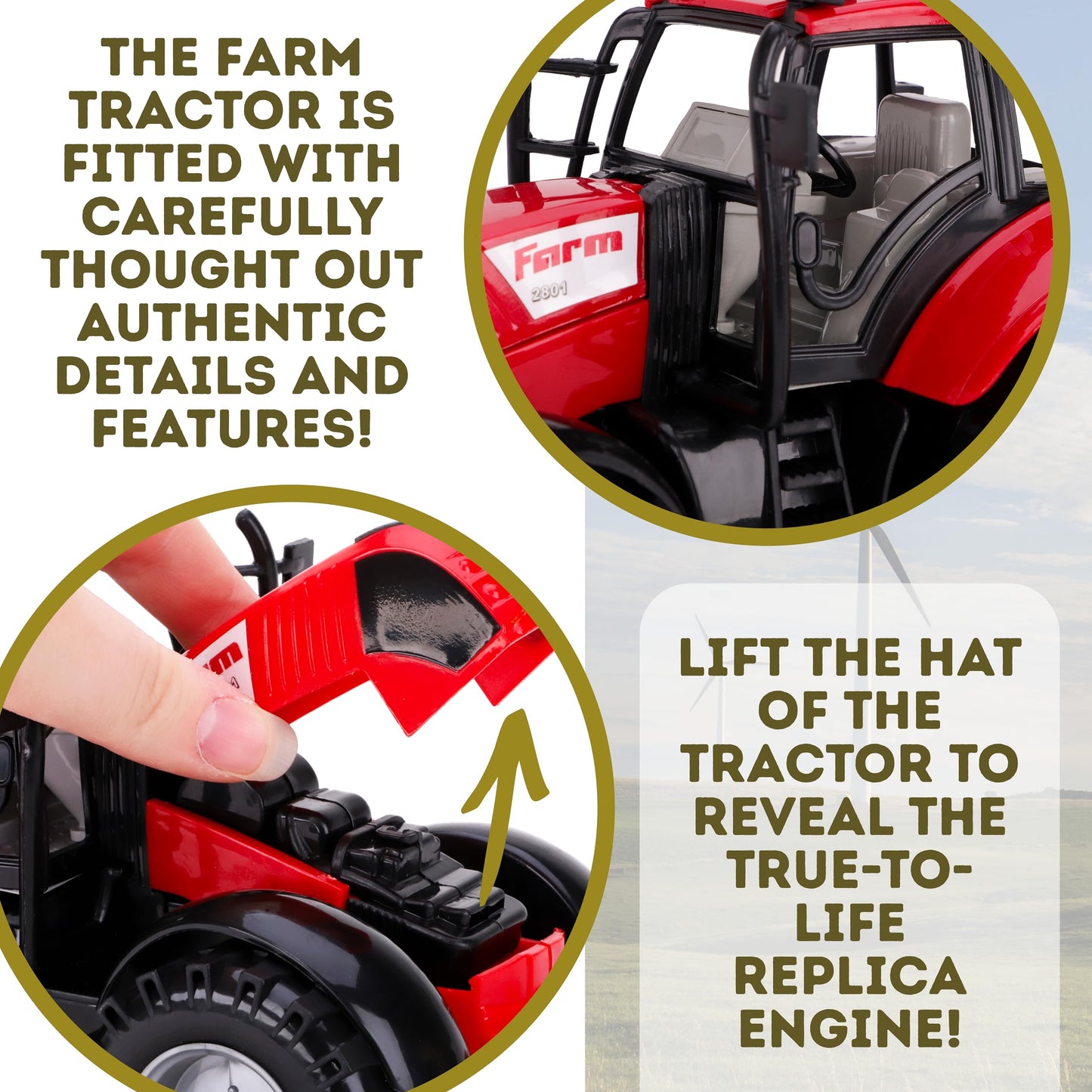 Toyland? Friction Powered Farm Tractor with Opening Bonnet - Available in Pink, Blue, Red & Green (RED)
