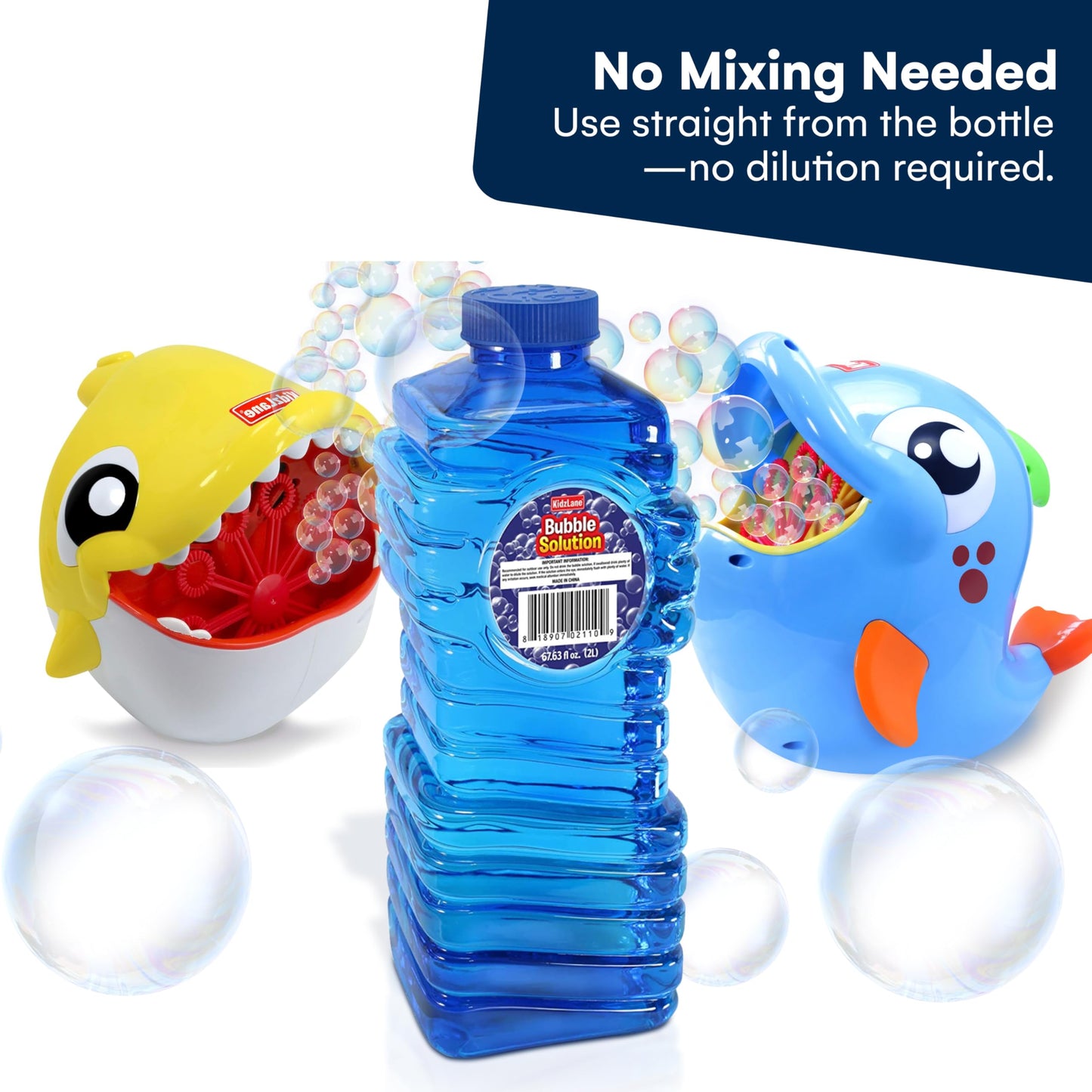 Kidzlane Bubbles Solution Refill 67.63 oz - Large and Easy-Grip Bottle for Bubble Machine, Guns, and Wands - Toddler Liquid Refill for Ages 3
