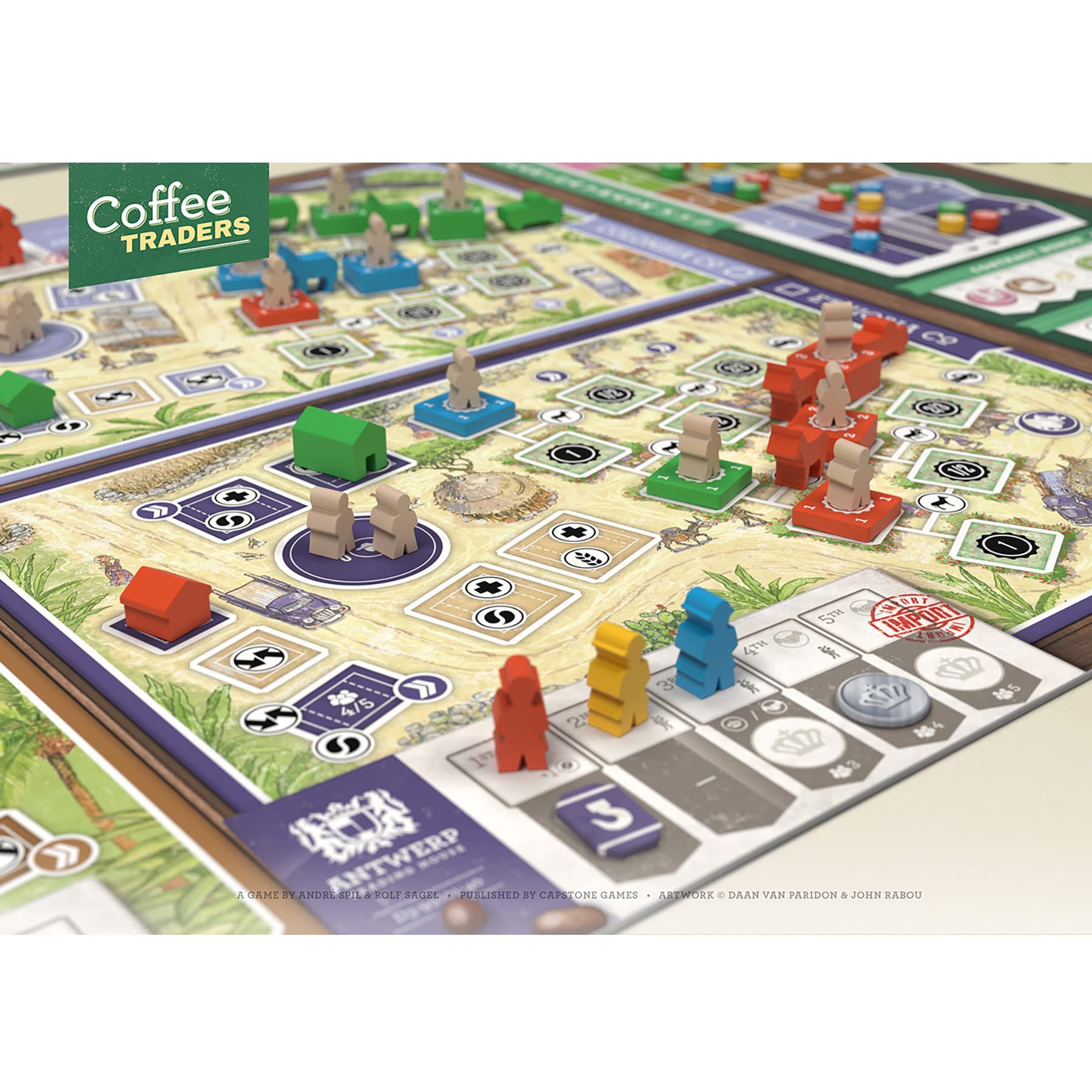 Capstone Games Coffee Traders Board Game for 3-5 Players - Economic Strategy and Trading Focused Euro Style Gameplay with Market Competition