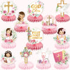 24Pcs First Communion Decorations for Girls - Pink Floral Baptism Centerpieces for Tables Baptism Decorations Honeycomb Centerpiece Double Sided Table