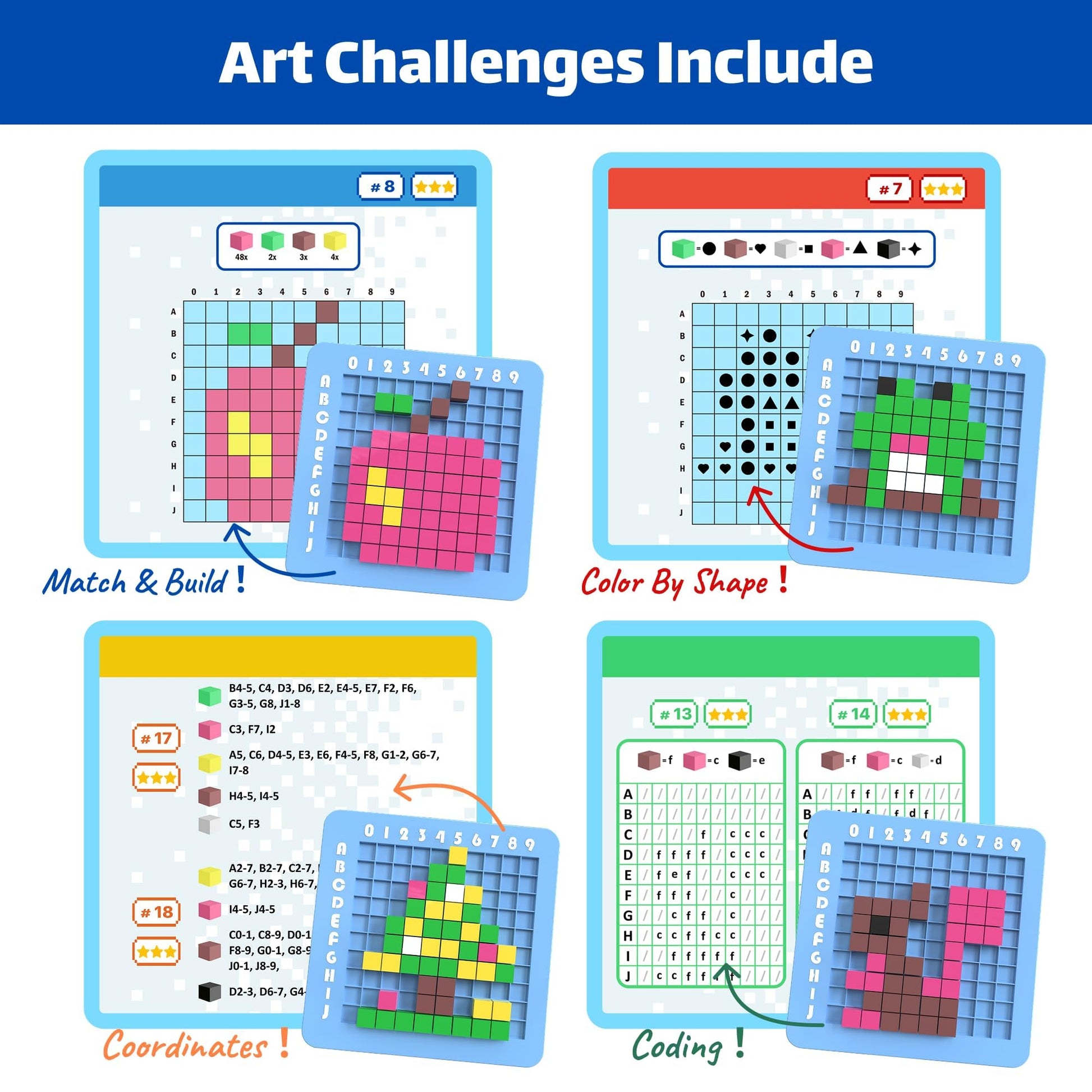 STEM Toys Pixel Art Kit for Kids - Arts and Crafts for Boys & Girls - Educational Science Kits & STEM Activities for Kids Ages 5-8-12 Gifts for 5, 6