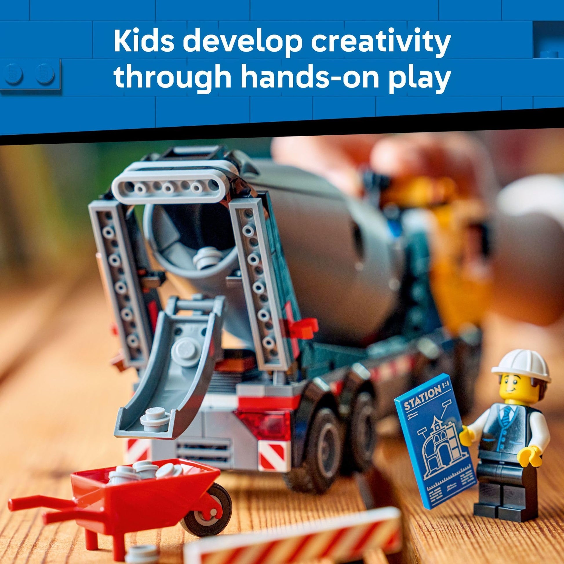 LEGO City Cement Mixer Truck Building Toy for Boys & Girls, Ages 7+ - Pretend Play Construction Toy W/Rotating Drum & 3 Worker Minifigures - Gift Idea