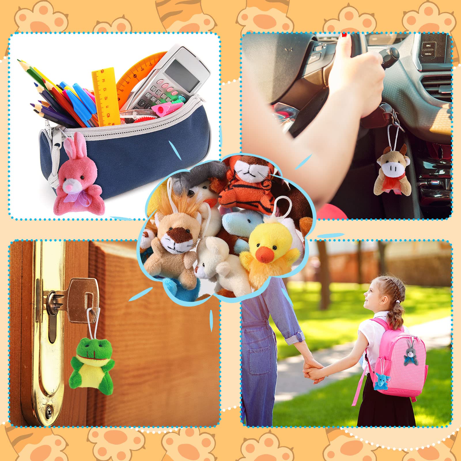 Skylety 60 Pack Animals Mini Plush Party Favors, Cute Small Plush Stuffed Animal Keychain Toy in Bulk for Carnival Prizes, Easter Basket Stuffers