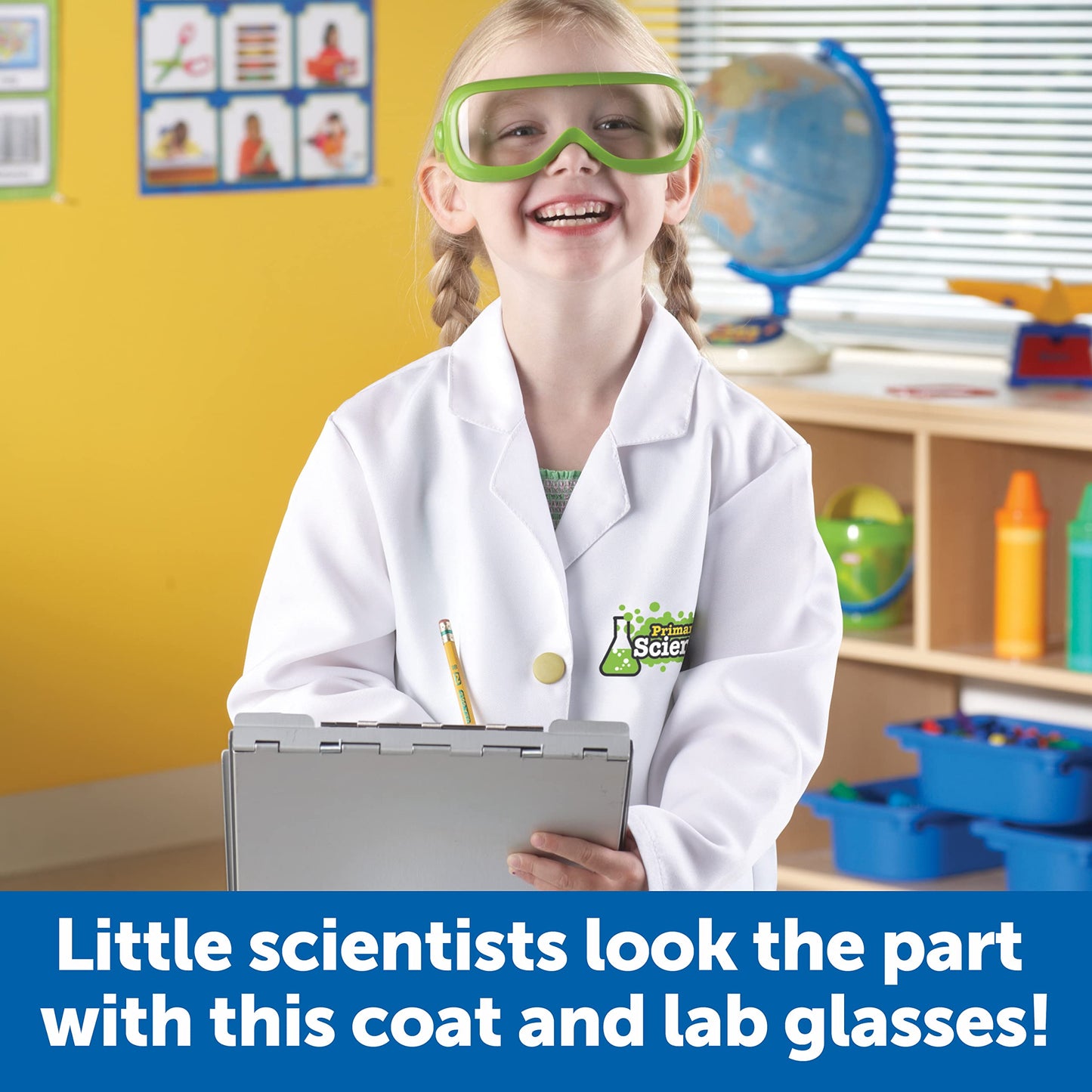 Learning Resources Primary Science Lab Gear - Kids Lab Coat and Goggles, Pretend Play Scientist Gear and Career Costumes for Kids, Mad Scientist